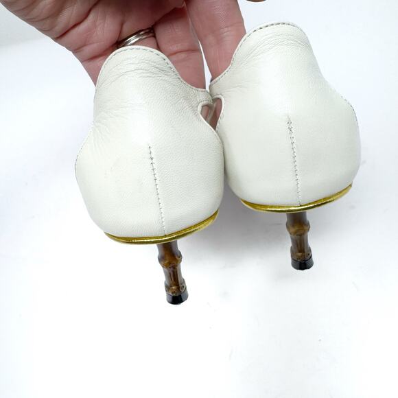GUCCI Cherry Bone White Unia Leather Kitten Bamboo Heels Pointed Toe EU 37 US 7 - Picture 10 of 10